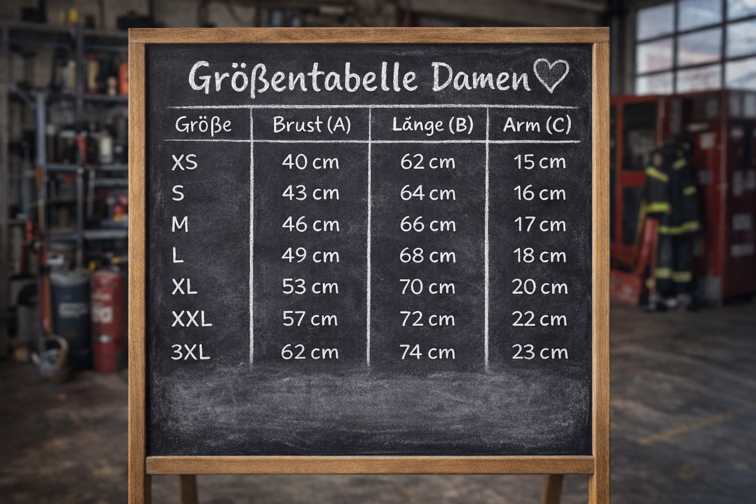 Größentabelle Damen T-Shirt – BLAULICHT-FASHION