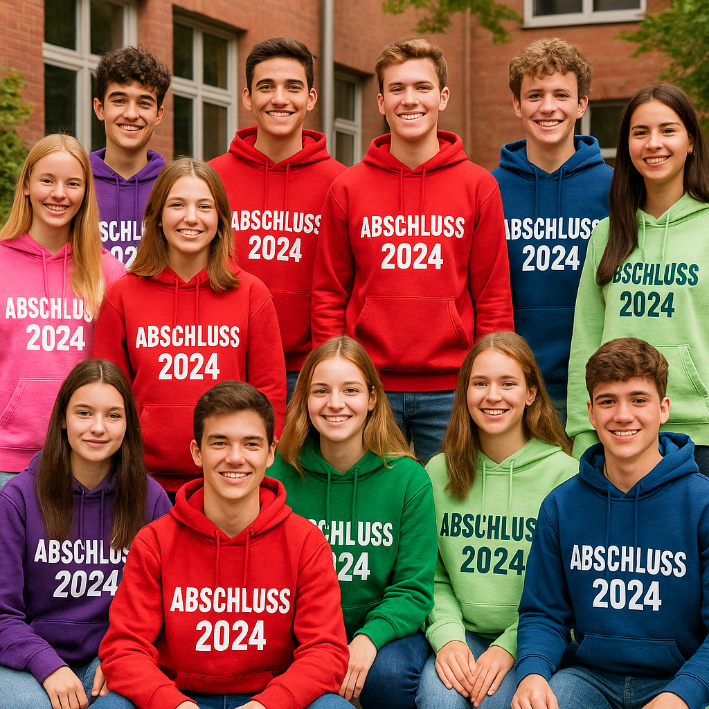Abschlussklasse mit individuell bedruckten Hoodies