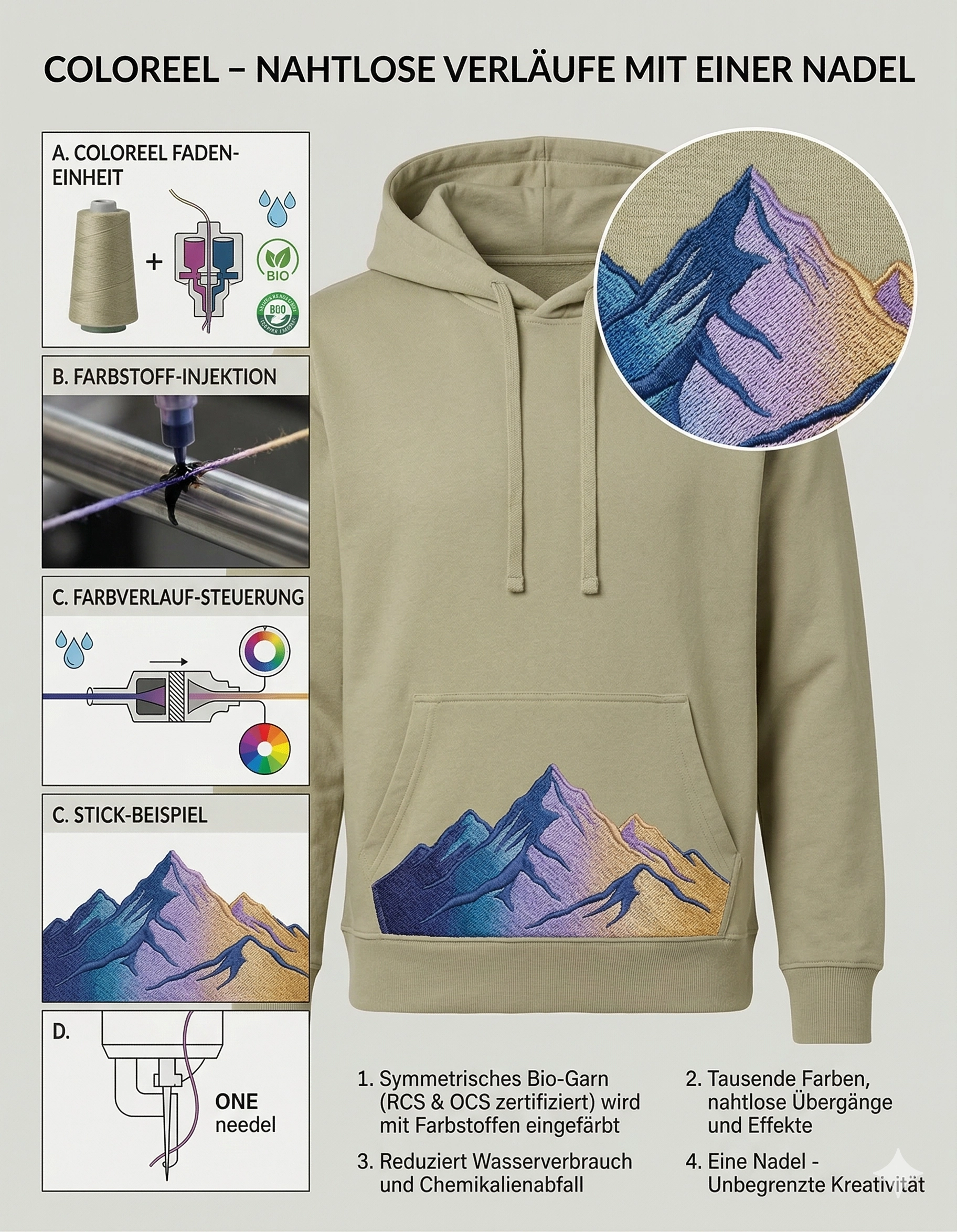 Hoodie besticken mit Coloreel-Stickerei und Farbverlauf – Printerado